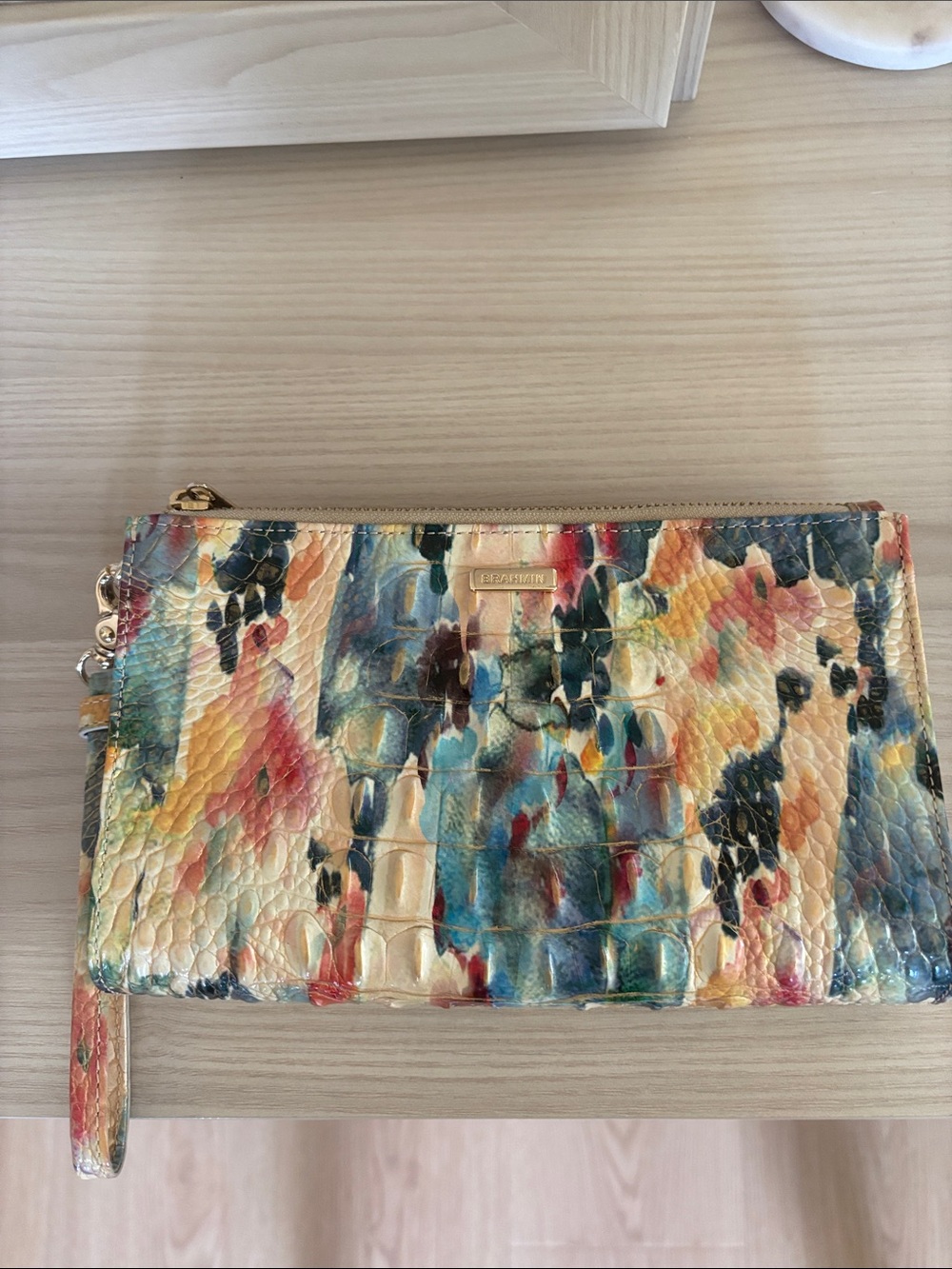 Brahmin Multicolor Croc-Embossed Wristlet in Blue, Yellow & Pink